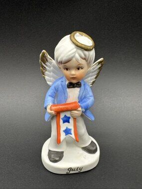 VTG Brinn's Fourth Of July Boy Birthday Angel Bisque Figurine Patriotic READ